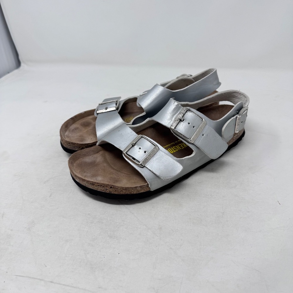 Birkenstock Milano Sandals Silver Size 39 Metallic Slingback Comfort Casual